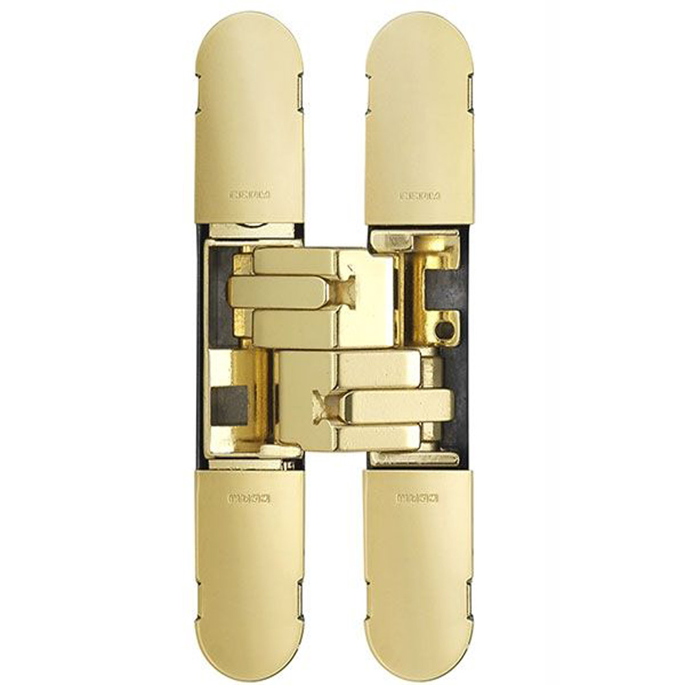 3D Concealed Hinge 100mm x 22mm - Brass Plated